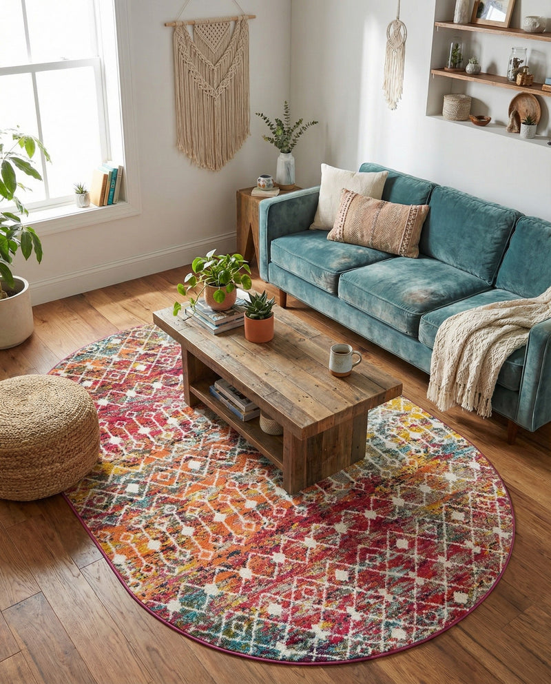Mediterranean Lattice Collection Area Rug - Santorini (Multi) Oval Multi  lifestyle 71