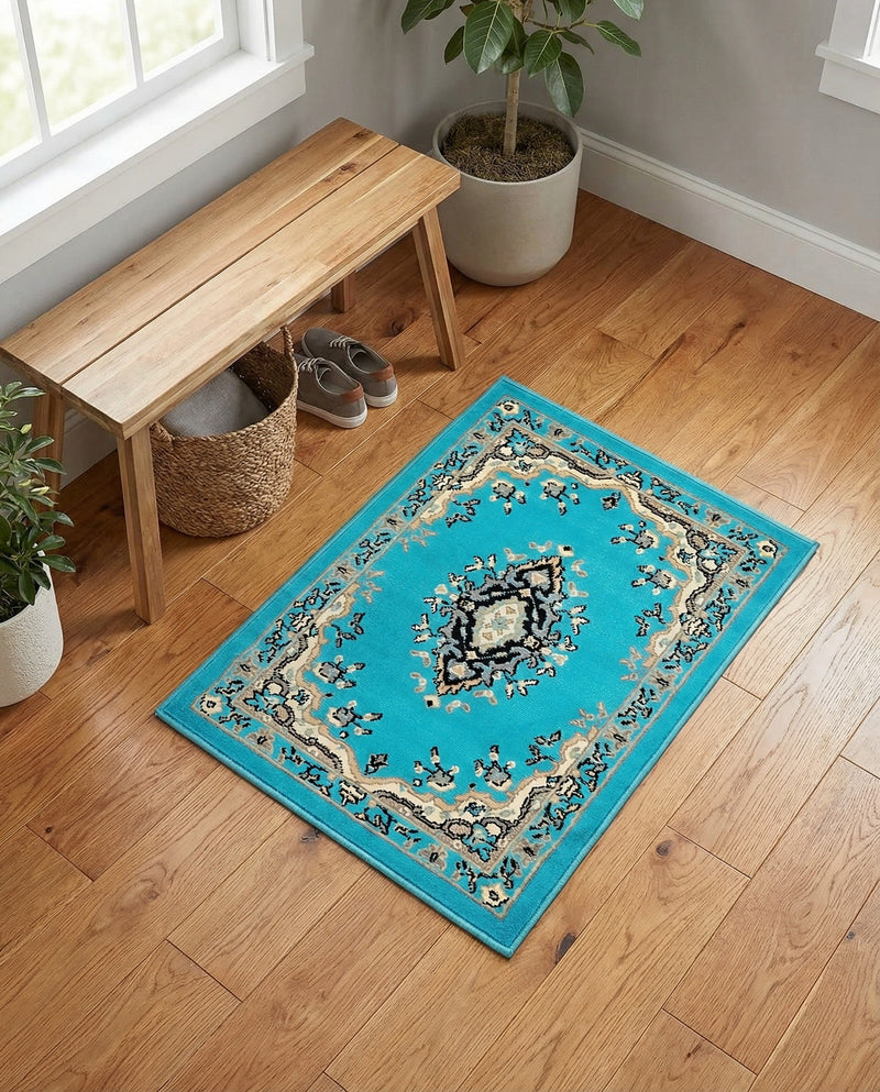 Tabriz Tapestry Collection Area Rug - Azerbaijan (Turquoise) Rectangle Turquoise  lifestyle 6