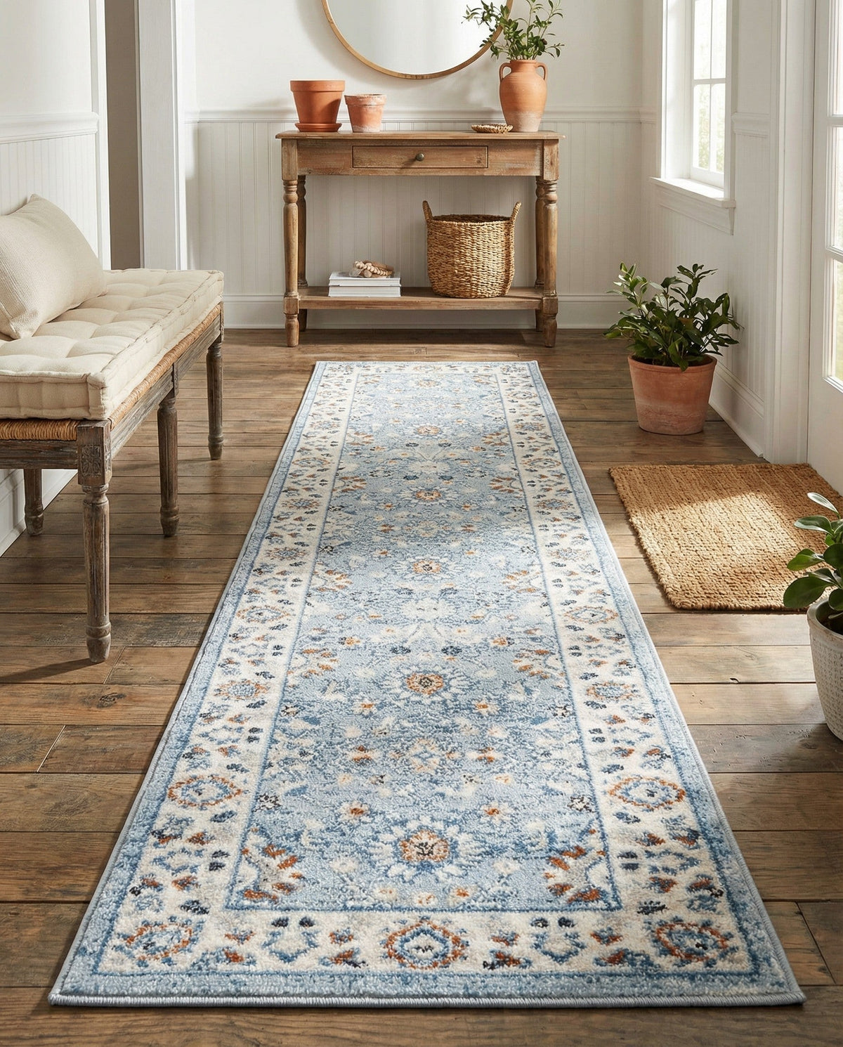 Savannah Elegance Collection Area Rug - Augusta (Aqua Blue) Runner Aqua Blue  lifestyle 93