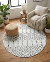 Marrakesh Lattice Collection Area Rug - Casablanca (Ivory Black) Round Ivory Black  lifestyle 79