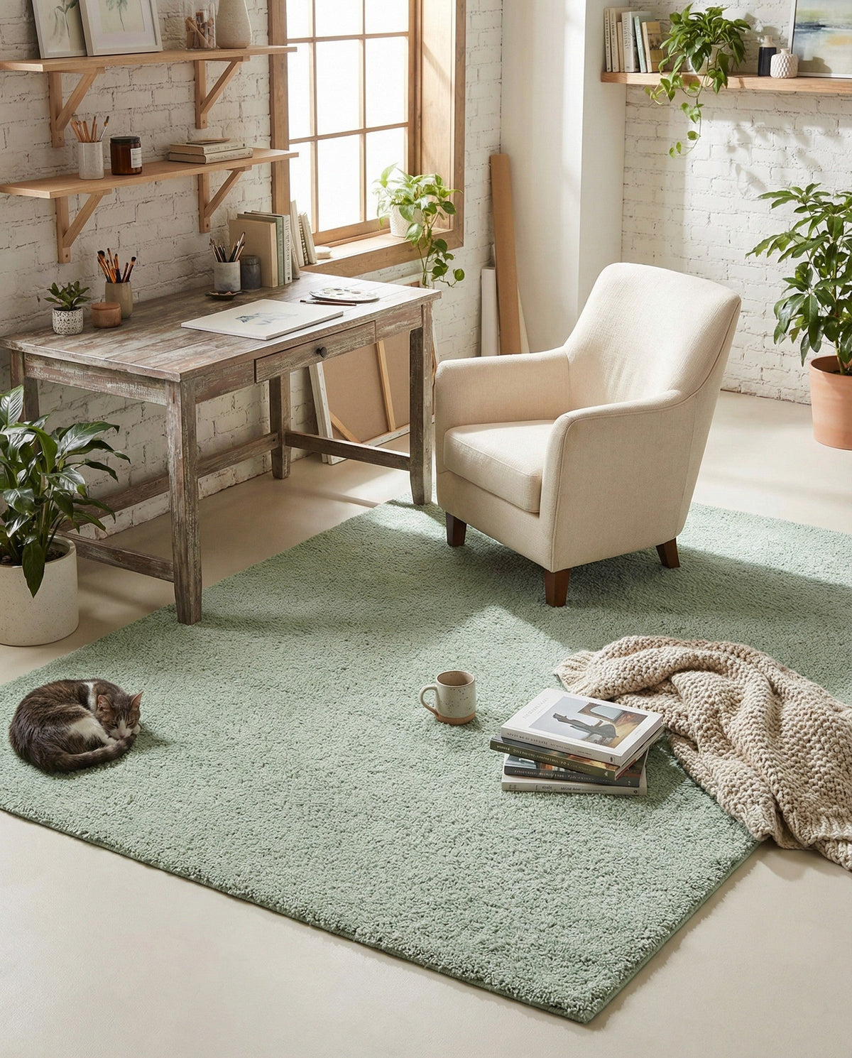 Solid Shag Seaside Collection Area Rug - Azure Cove (Sea Salt Blue) Rectangle Sea Salt Blue  lifestyle 6