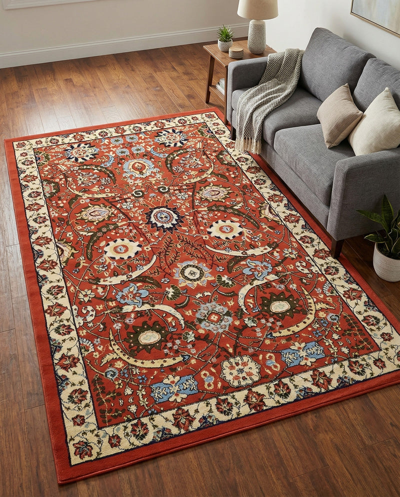Tabriz Tapestry Collection Area Rug - Sahand (Terracotta) Rectangle Terracotta  lifestyle 23