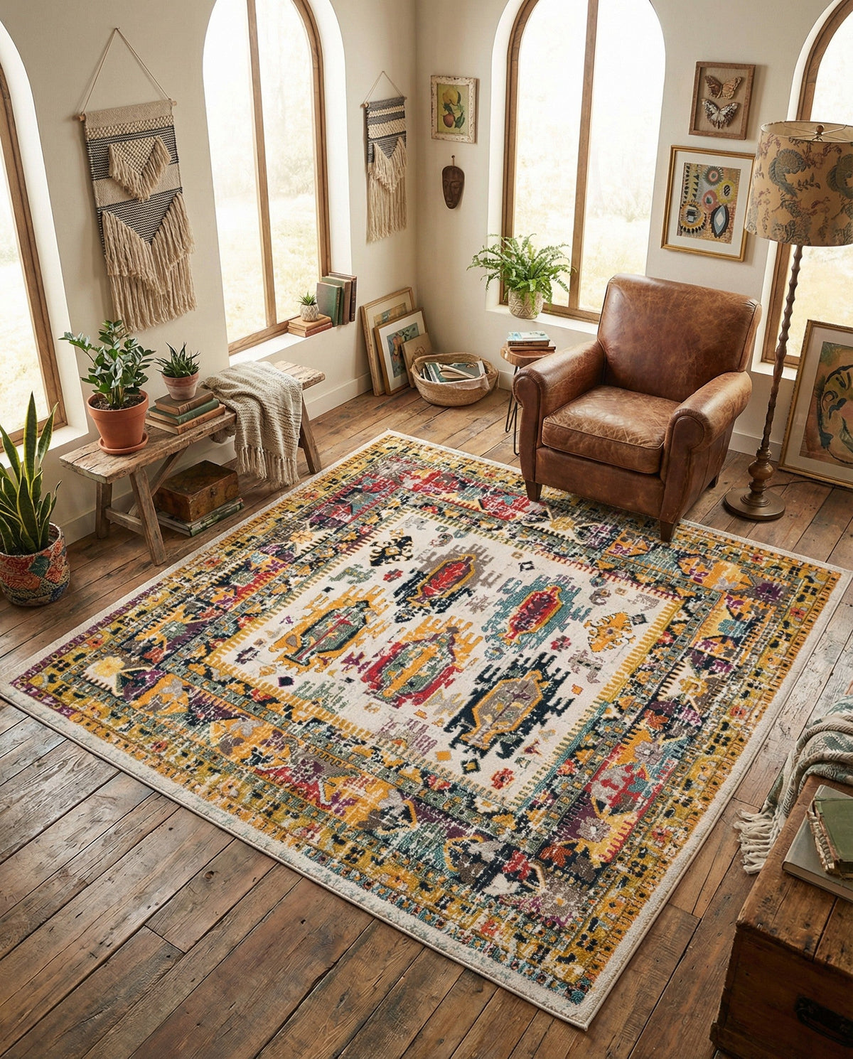 Brighton Terrace Collection Area Rug -  Portslade Square Ivory  lifestyle 111