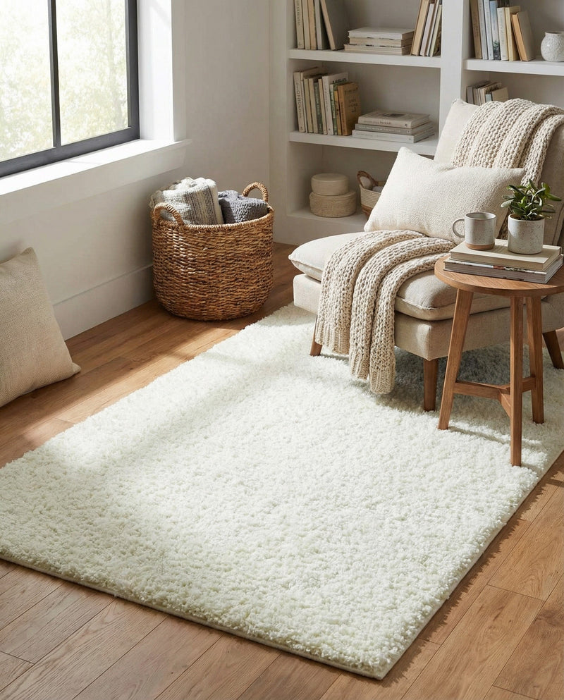 Cozy Comfort Shag Collection Area Rug - Haven (White) Rectangle White  lifestyle 29
