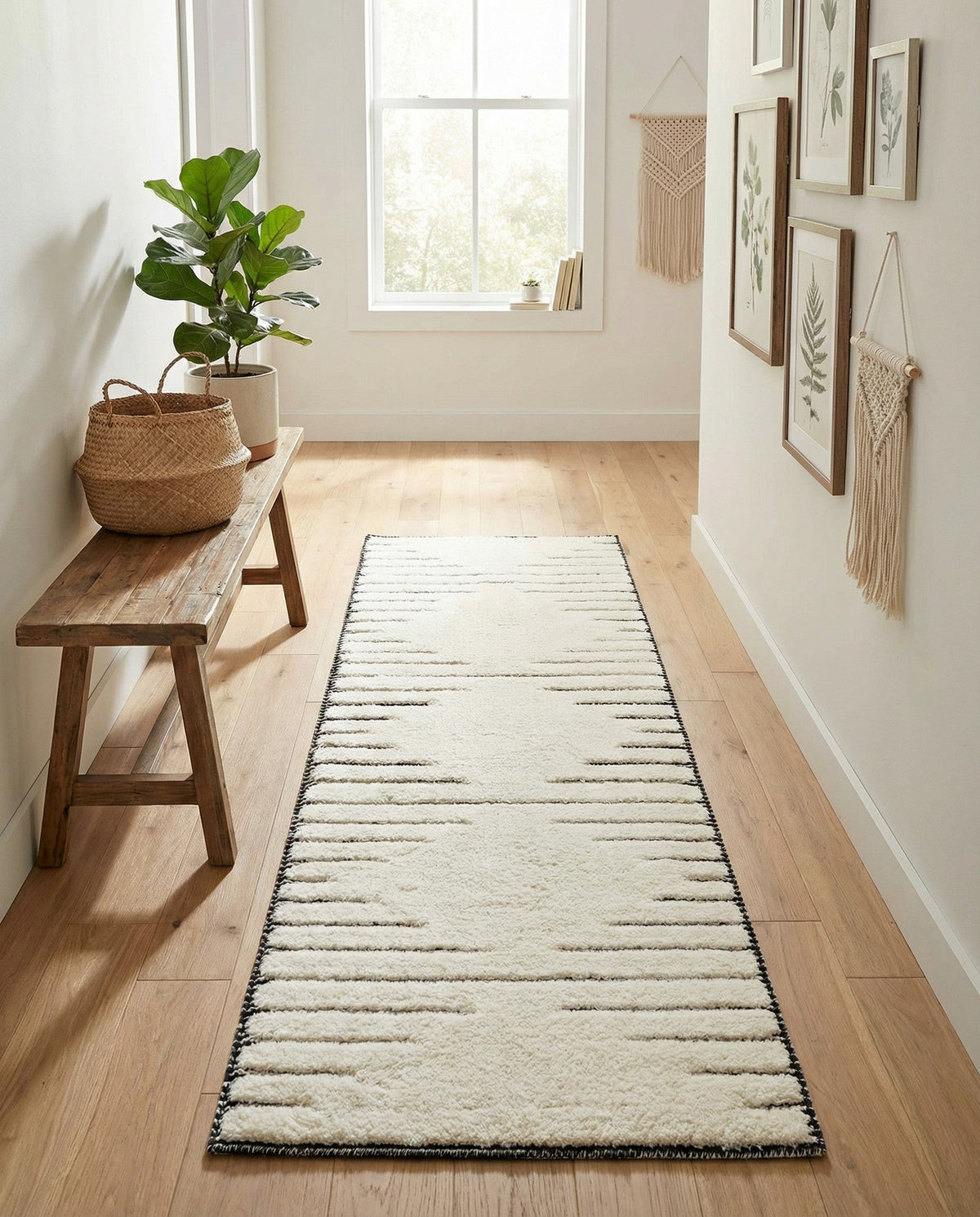 Monochrome Collection Area Rug -  Ash Runner Ivory White  lifestyle 120