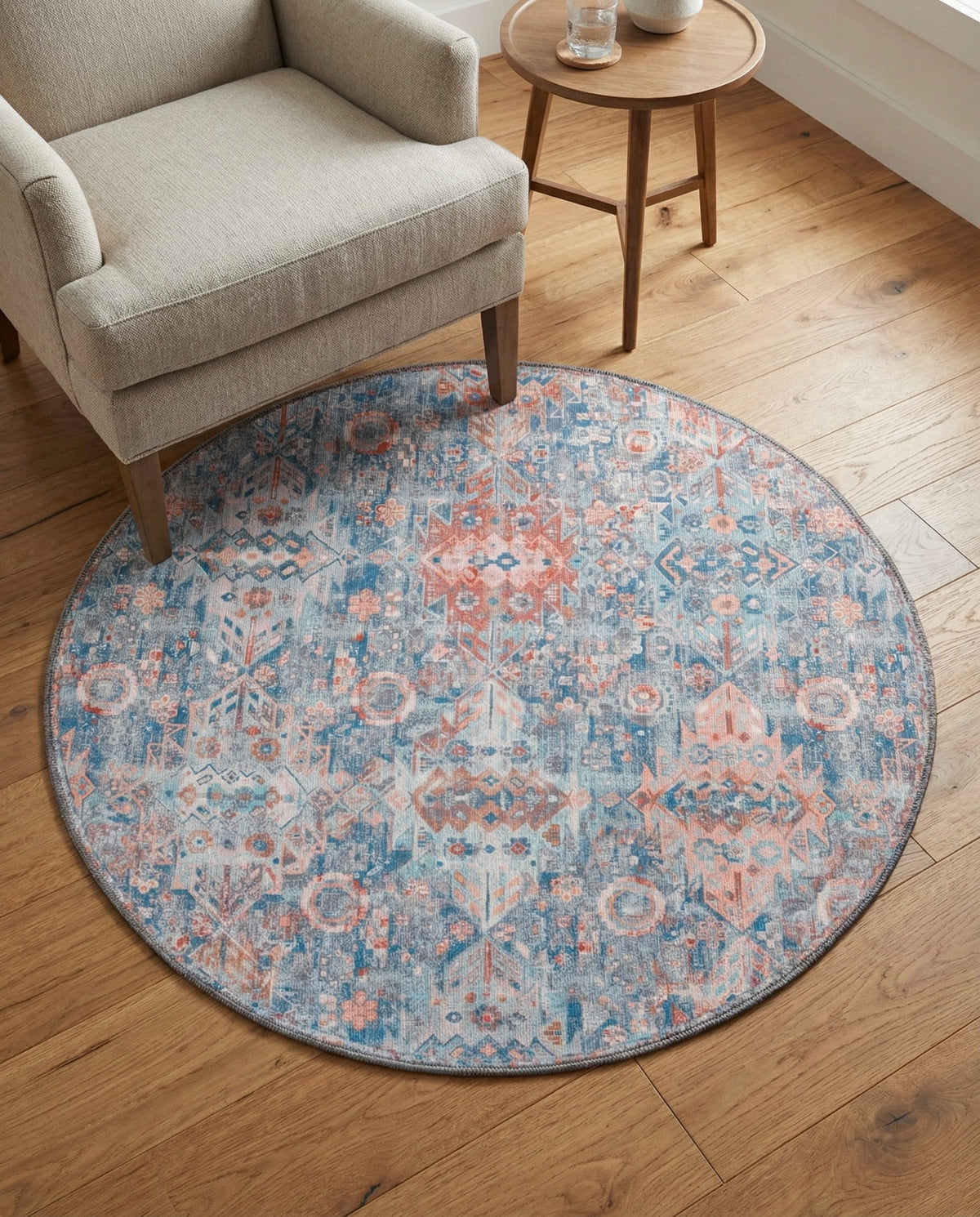 Heritage Elegance Collection Area Rug -  Potala Round Blue  lifestyle 96