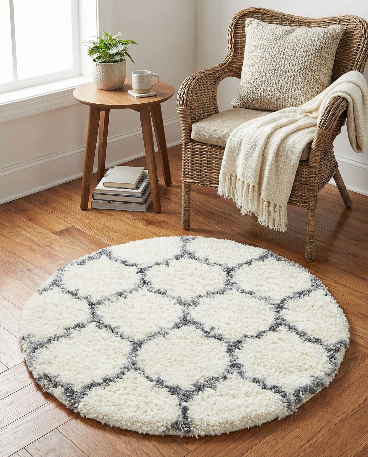 Cozy Cove Shag Collection Area Rug - Marina Round Ivory  lifestyle 204
