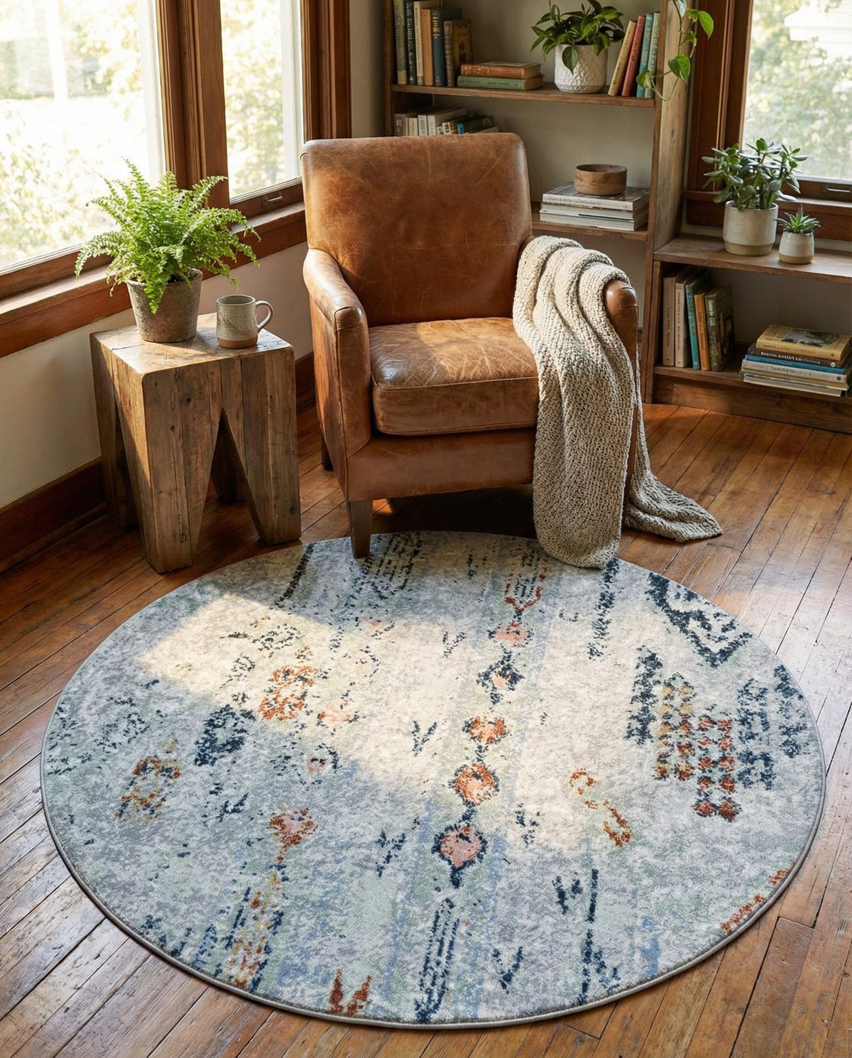 Aegean Elegance Washables Collection Area Rug -  Zakynthos Round Ivory Gray  lifestyle 156