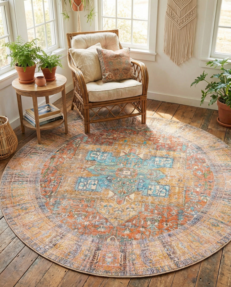 Heritage Elegance Collection Area Rug -  Windsor (Rust Red) Round Rust Red  lifestyle 87