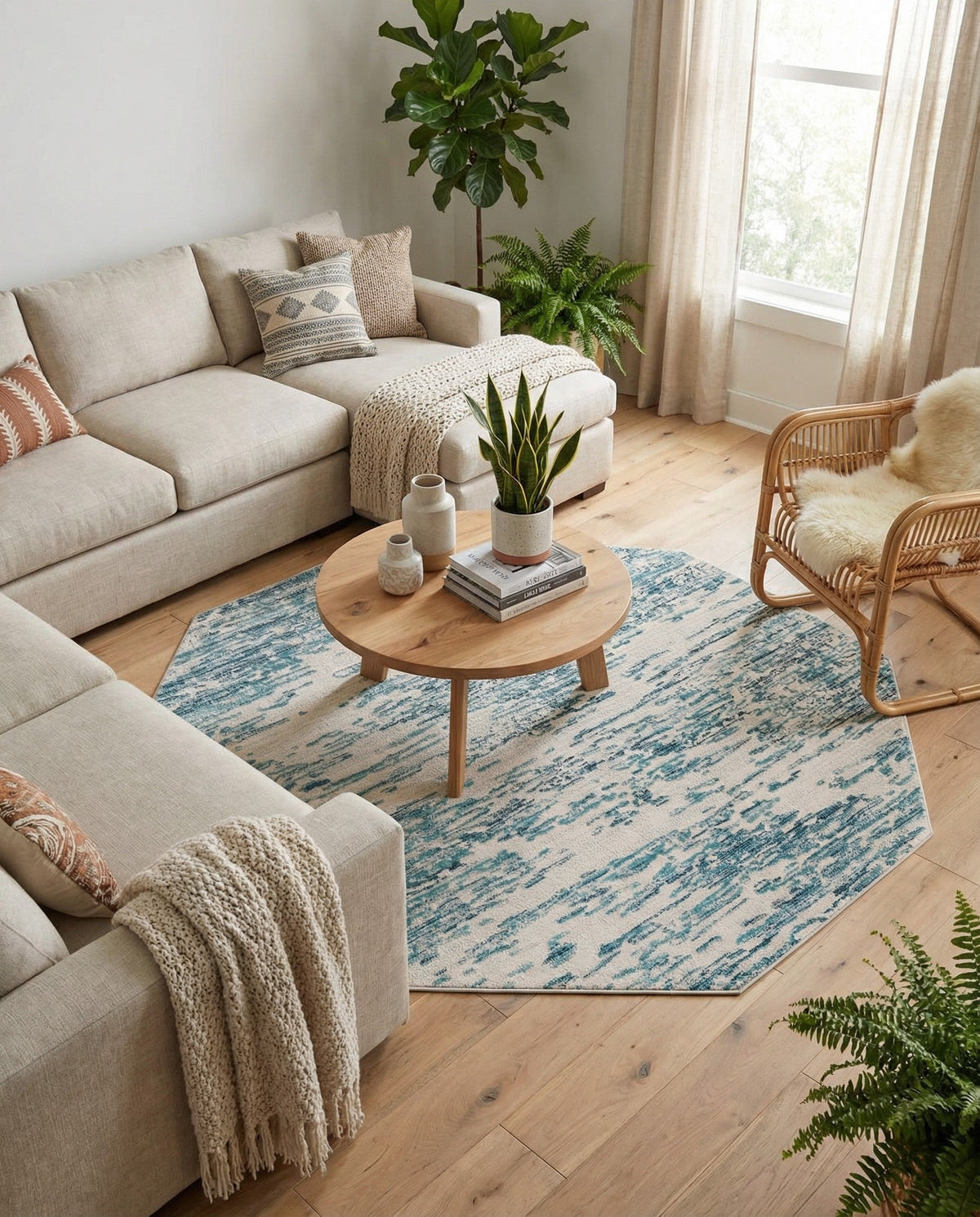 Serenity Sands Collection Area Rug - Dunescape Octagon Blue  lifestyle 148