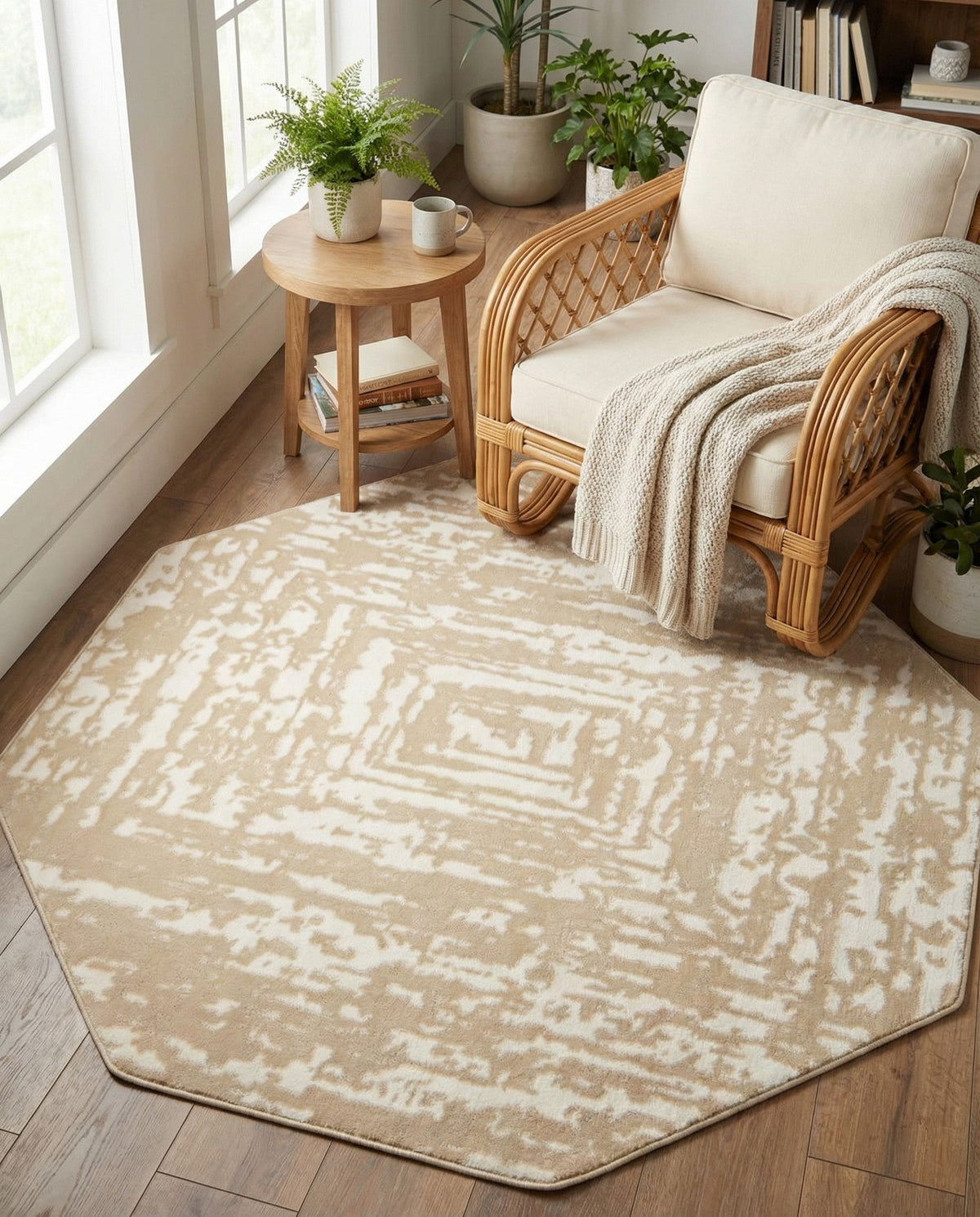 Sanctuary Retreat Collection Area Rug -  Asylum Octagon White Bone  lifestyle 149