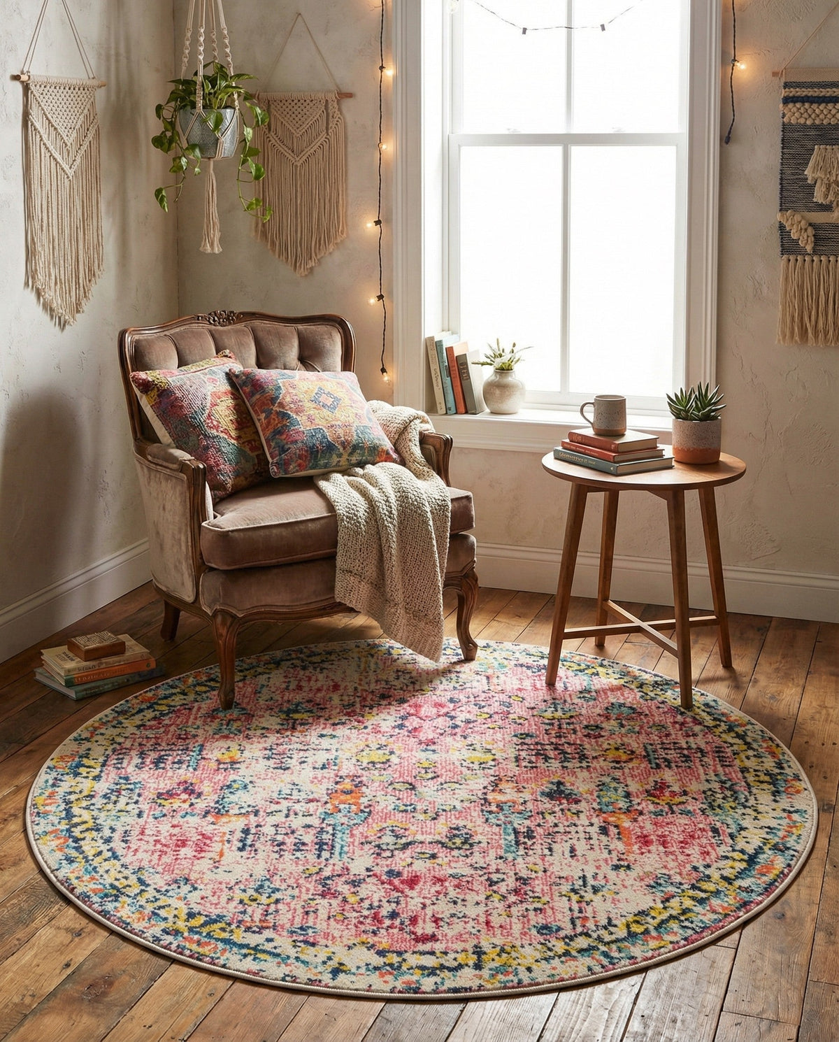 Sierra Collection Area Rug -  Shasta Round Pink  lifestyle 129