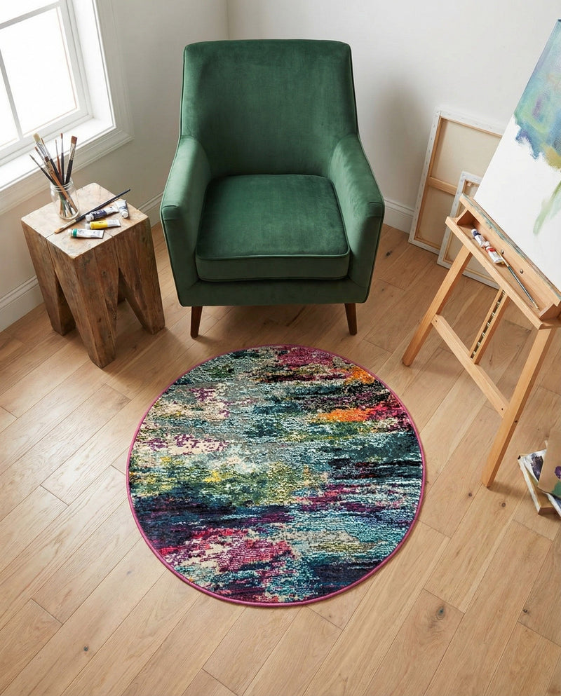Chromatic Oasis Collection Area Rug -  Oasis Round Multi  lifestyle 78