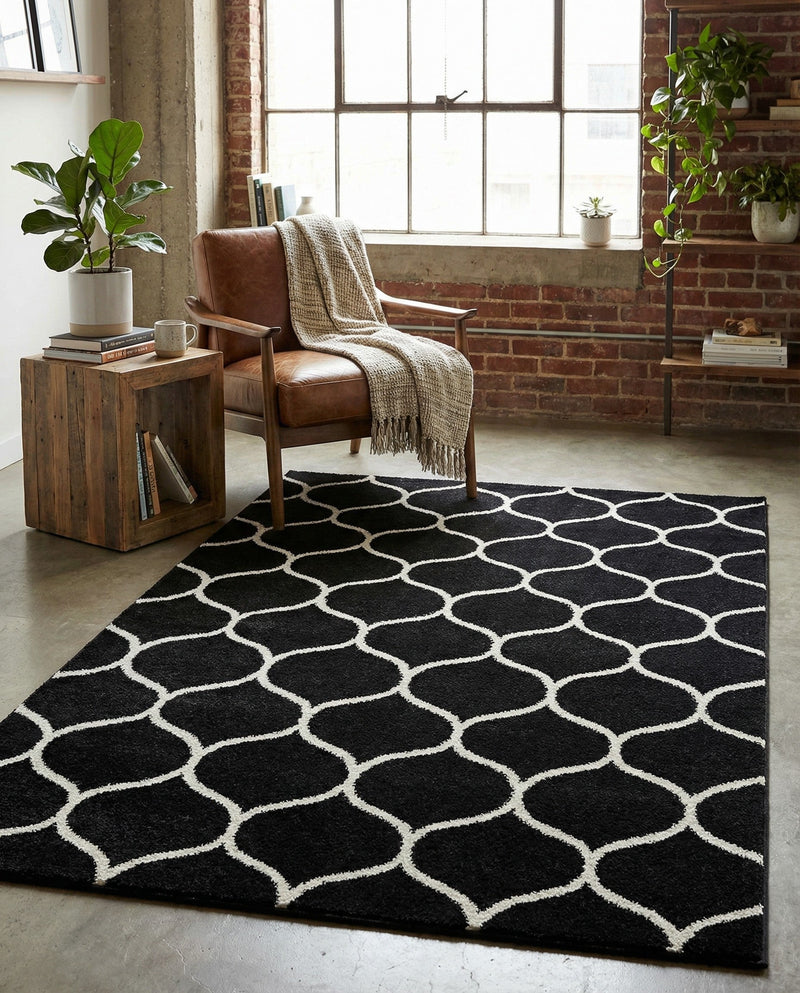 Trellis Mosaic Collection Area Rug -  Pergolatown (Black) Rectangle Black  lifestyle 18