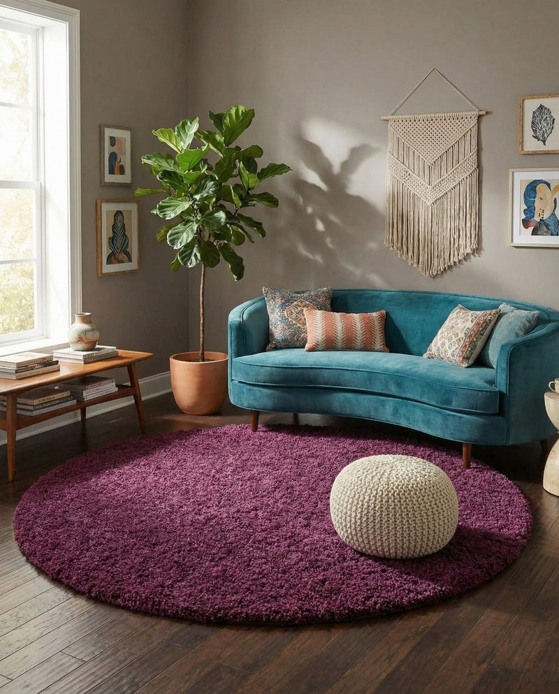 Plush Oasis Collection Area Rug - Serenity (Eggplant Purple) Round Eggplant Purple  lifestyle 84