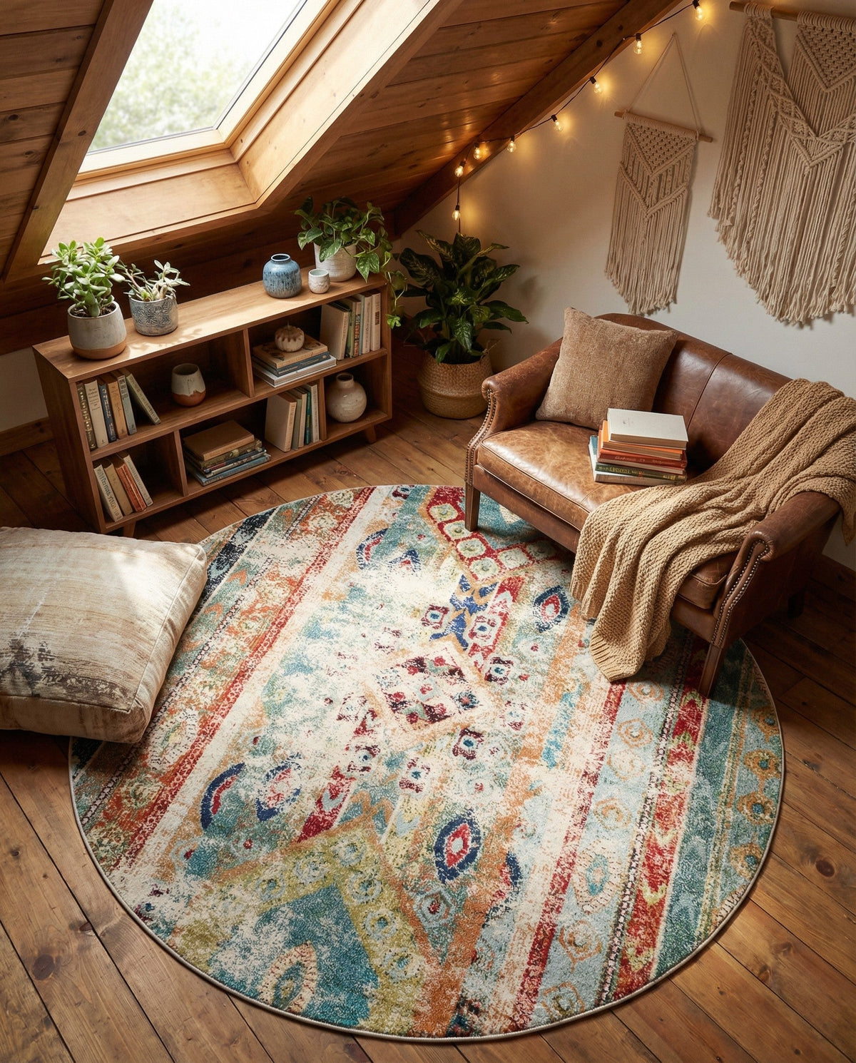 Sedona Vista Collection Area Rug -  Navajo Round Blue  lifestyle 82