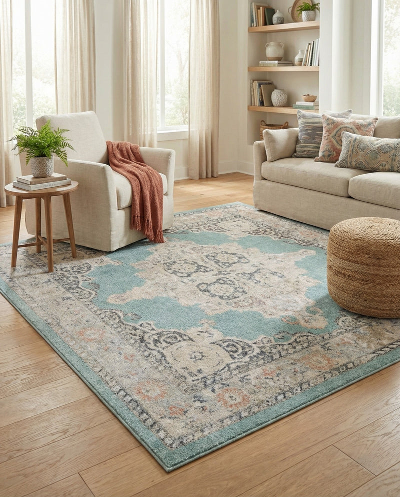 Beverly Grove Collection Area Rug -  Fairfax (Aqua) Square Aqua  lifestyle 48