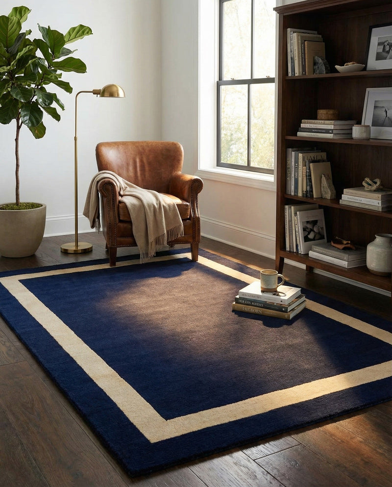 Savannah Borders Wool Collection Area Rug - Chatham Rectangle Cobalt Blue  lifestyle 45
