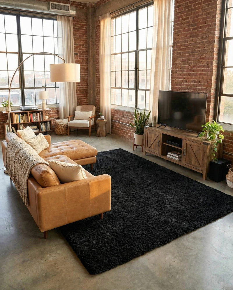 Plush Oasis Collection Area Rug - Serenity (Jet Black) Rectangle Jet Black  lifestyle 25