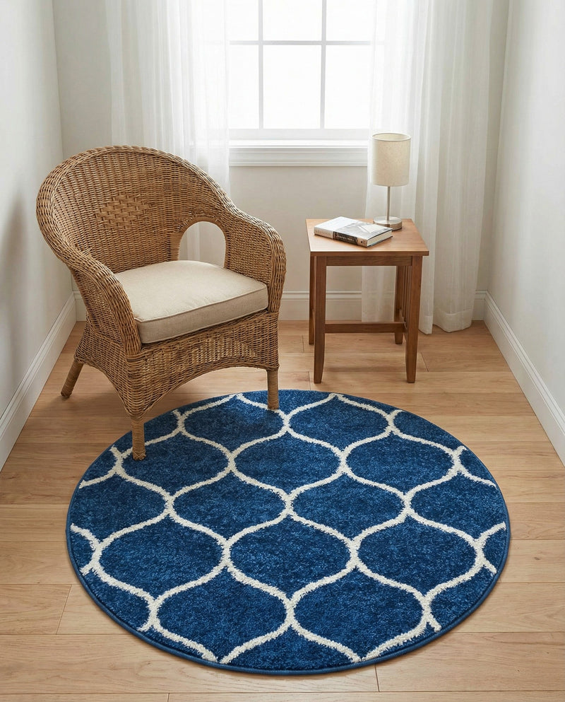 Trellis Mosaic Collection Area Rug -  Pergolatown (Navy Blue) Round Navy Blue  lifestyle 68