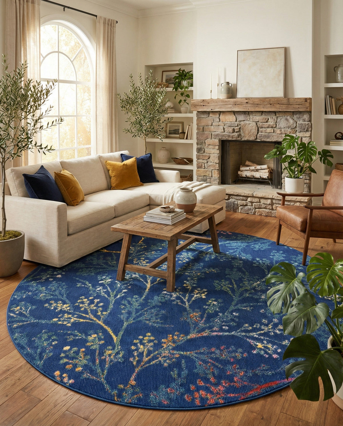 Meadow Breeze Collection Area Rug -  Sunbeam Round Blue  lifestyle 54