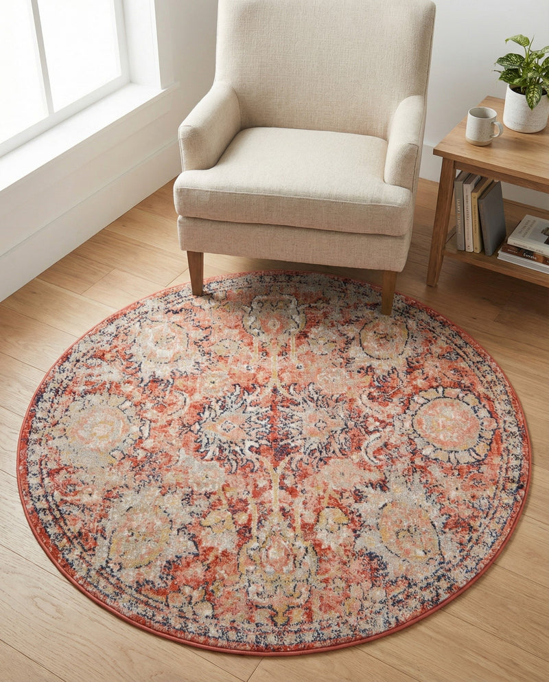 Seville Stripes Collection Area Rug -  Cordoba (Brick Red) Round Brick Red  lifestyle 24