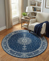 Dover Terrace Collection Area Rug - Marina (Navy Blue) Round Navy Blue  lifestyle 33