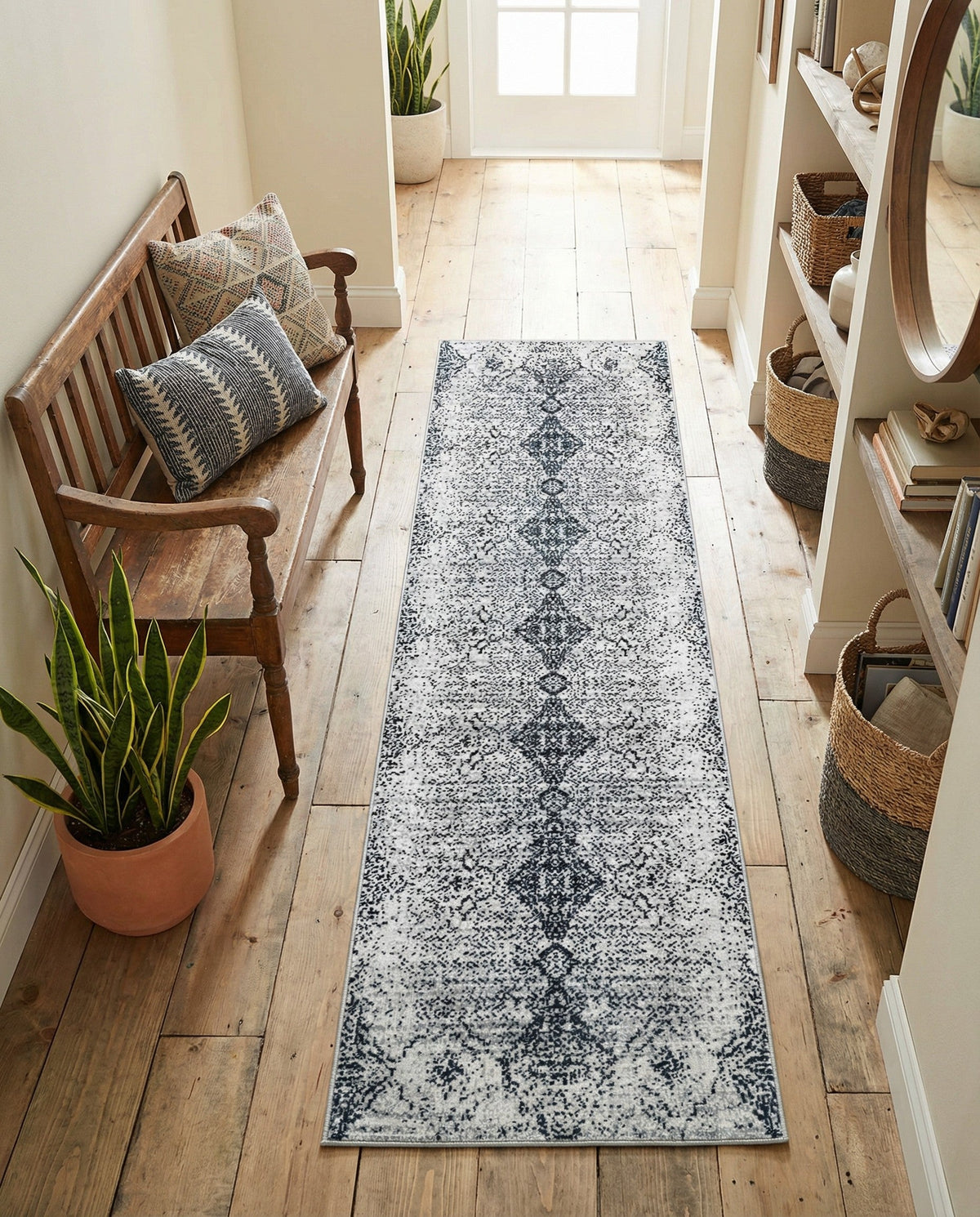Aegean Elegance Washables Collection Area Rug -  Naxos Runner Black and White  lifestyle 143