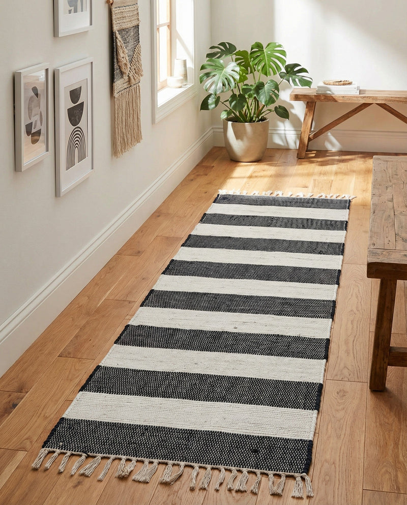 Tassel Trail Collection Area Rug - Pathway (Navy Blue) Runner Navy Blue  lifestyle 75