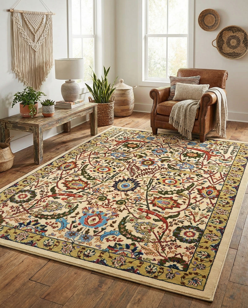 Tabriz Tapestry Collection Area Rug - Sahand (Cream) Rectangle Cream  lifestyle 14