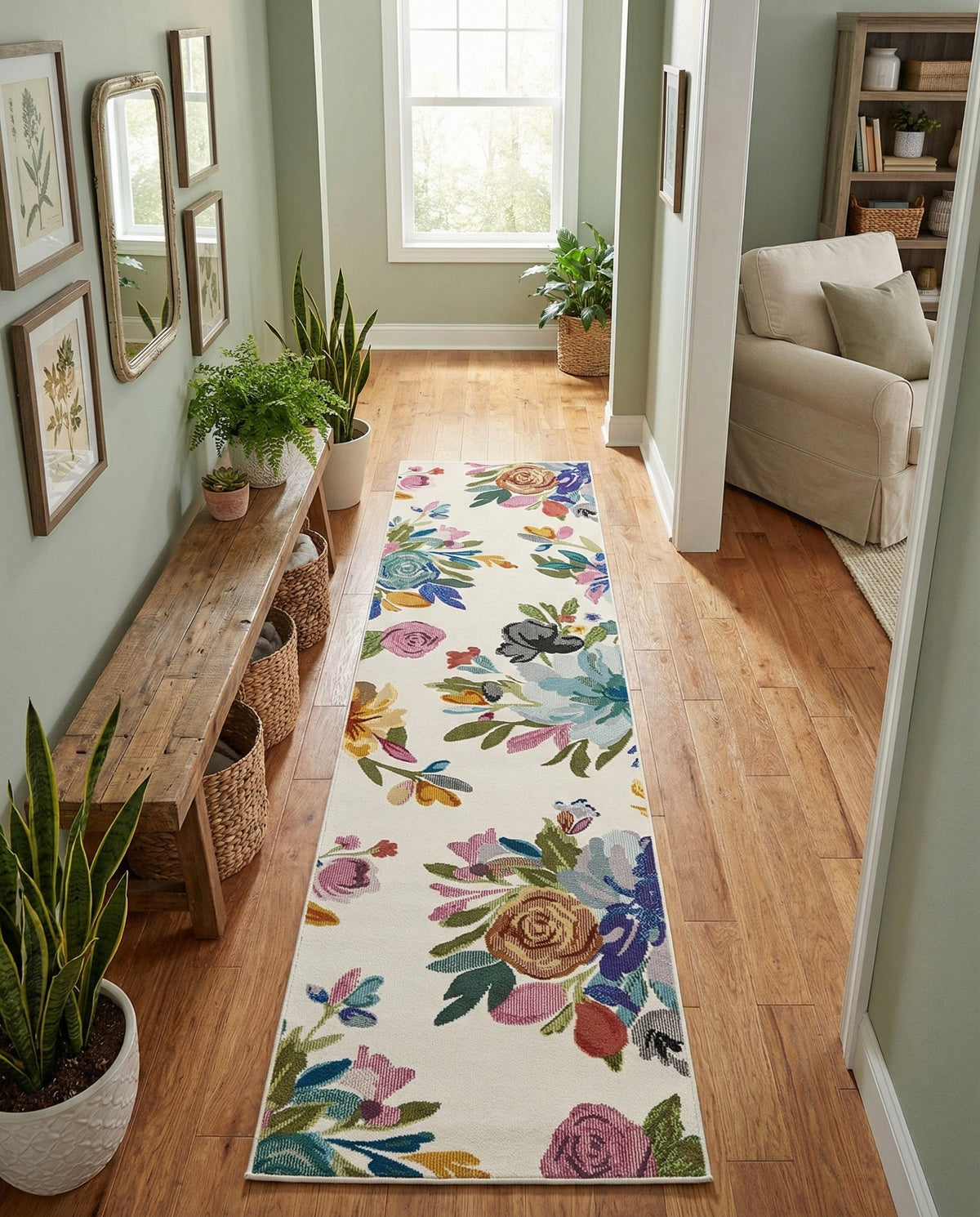 Meadow Breeze Collection Area Rug - Wildflower Runner Ivory  lifestyle 178