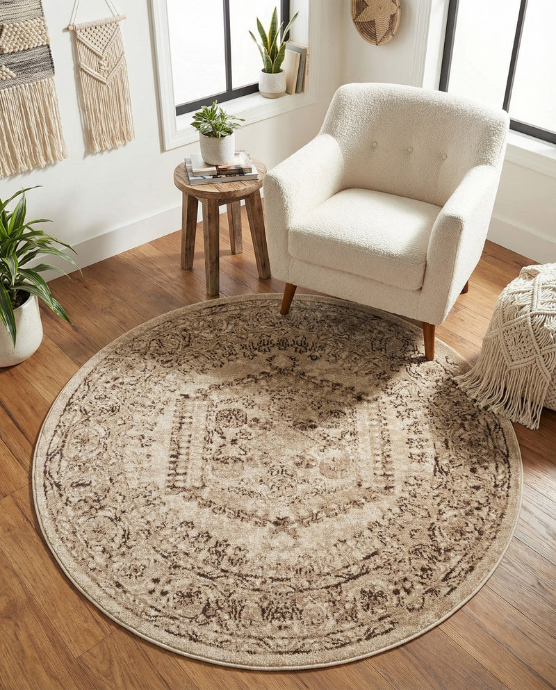 Eden Oasis Collection Area Rug -  Refuge (Beige) Round Beige  lifestyle 63