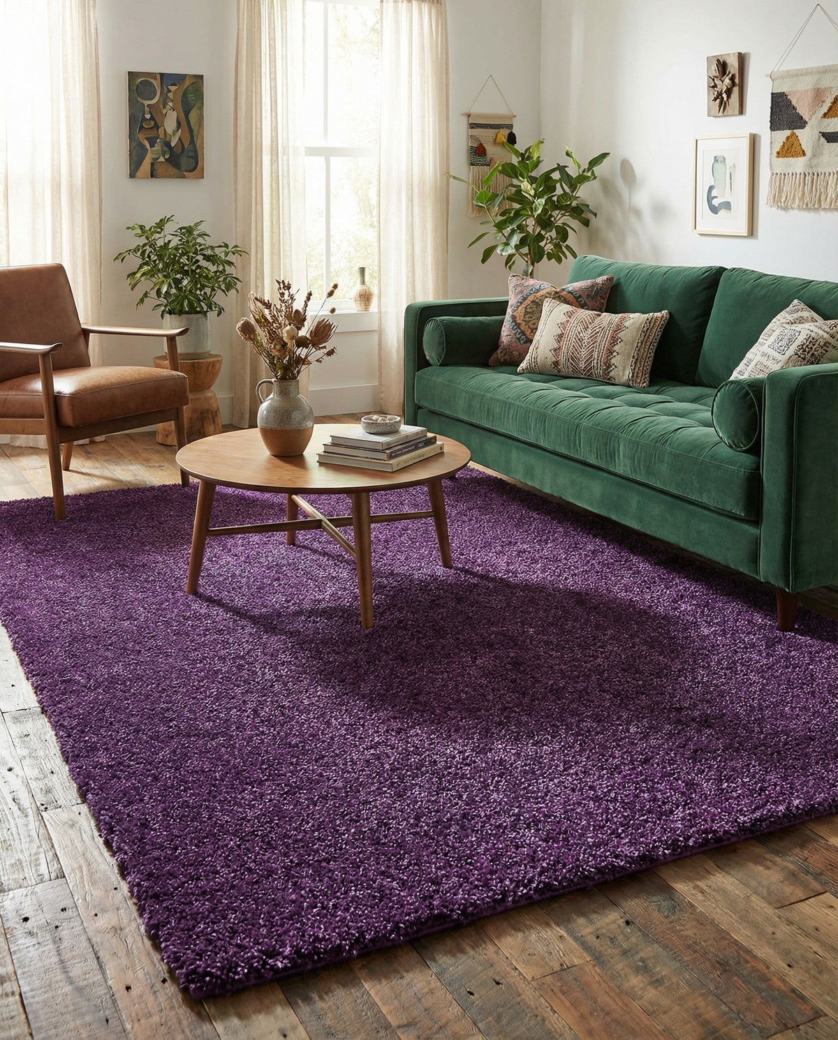 Solid Shag Seaside Collection Area Rug - Azure Cove (Violet) Rectangle Violet  lifestyle 8