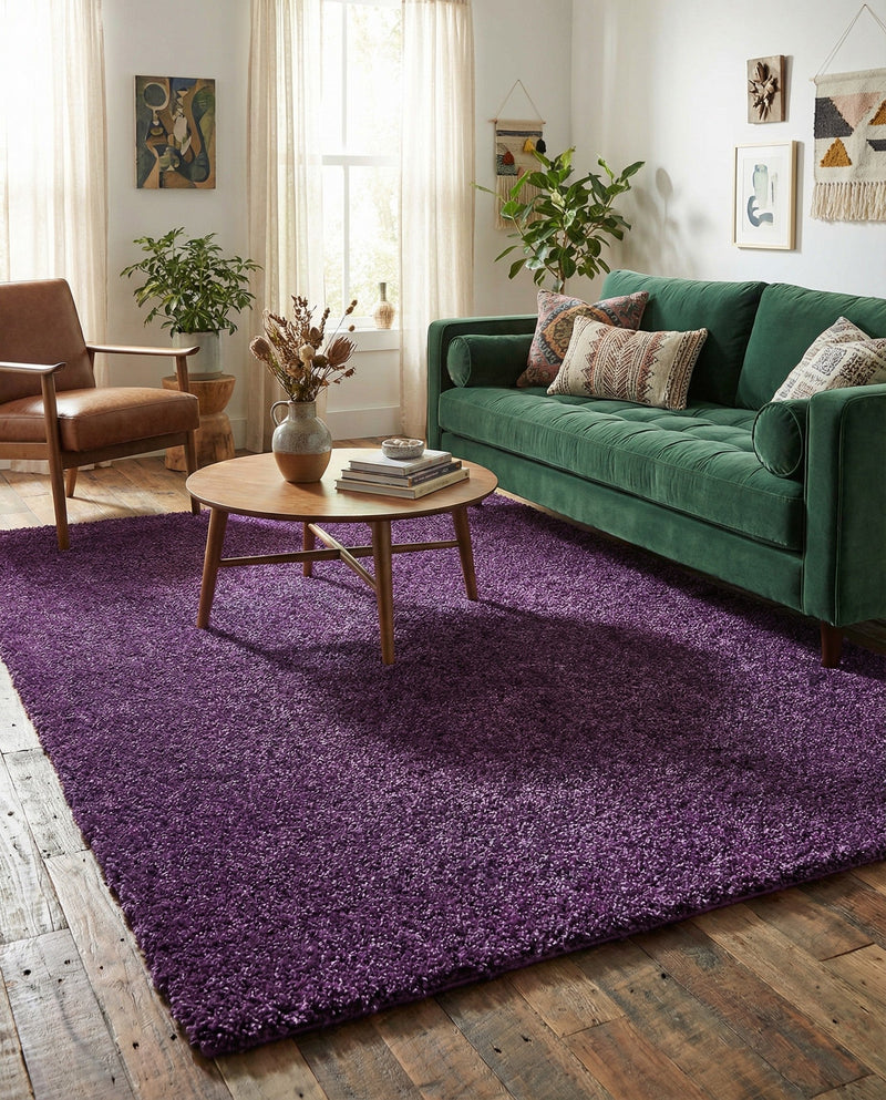 Solid Shag Seaside Collection Area Rug - Azure Cove (Violet) Rectangle Violet  lifestyle 8