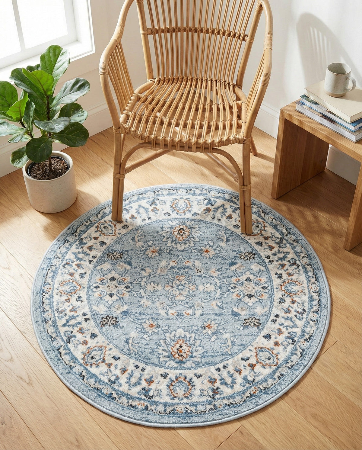 Savannah Elegance Collection Area Rug - Augusta (Aqua Blue) Round Aqua Blue  lifestyle 121