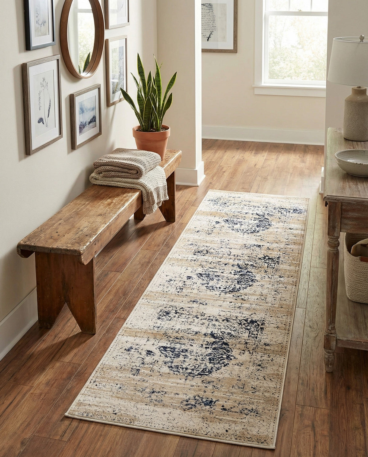 Coastal Manor Collection Area Rug -  Dunes Runner Dark Blue  lifestyle 114