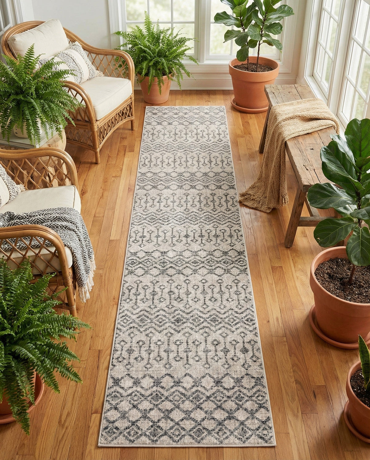 Geo Garden Lattice Collection Area Rug -  Andalusia Runner Ivory  lifestyle 190