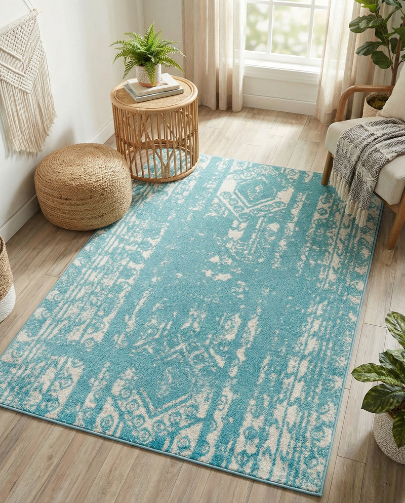 Brighton Stripes Collection Area Rug - Sussex (Light Blue) Rectangle Light Blue  lifestyle 9