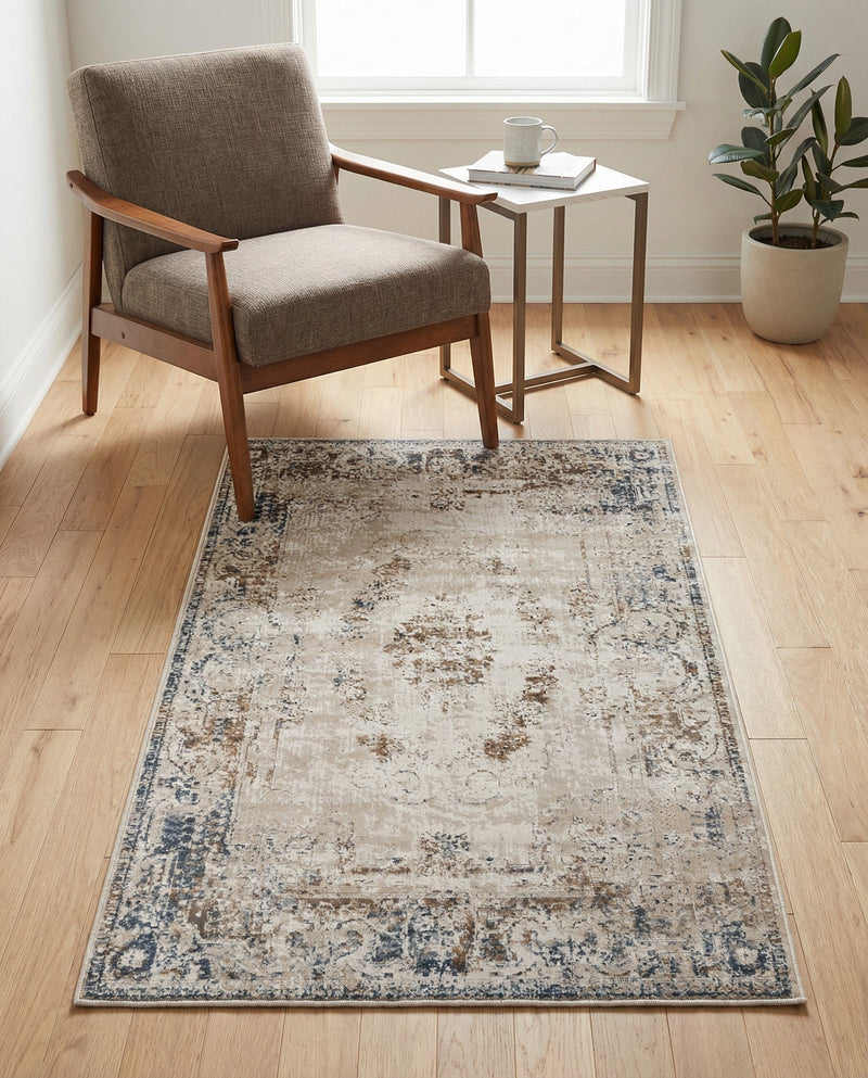 Coastal Manor Collection Area Rug -  Pierpoint Rectangle Blue Cream  lifestyle 26