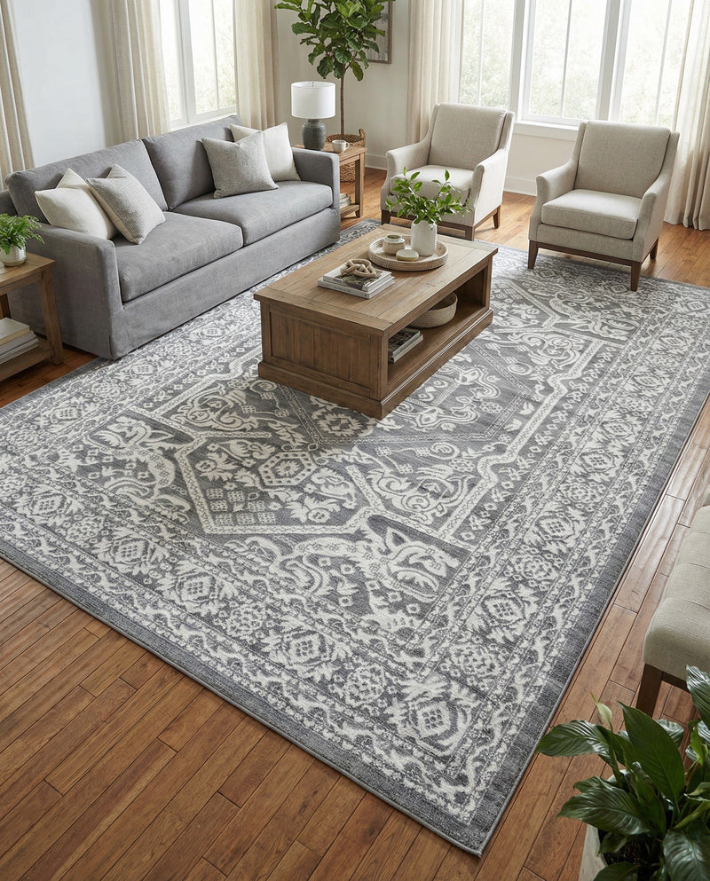 Charleston Elegance Collection Area Rug - Harborview Rectangle Gray  lifestyle 13