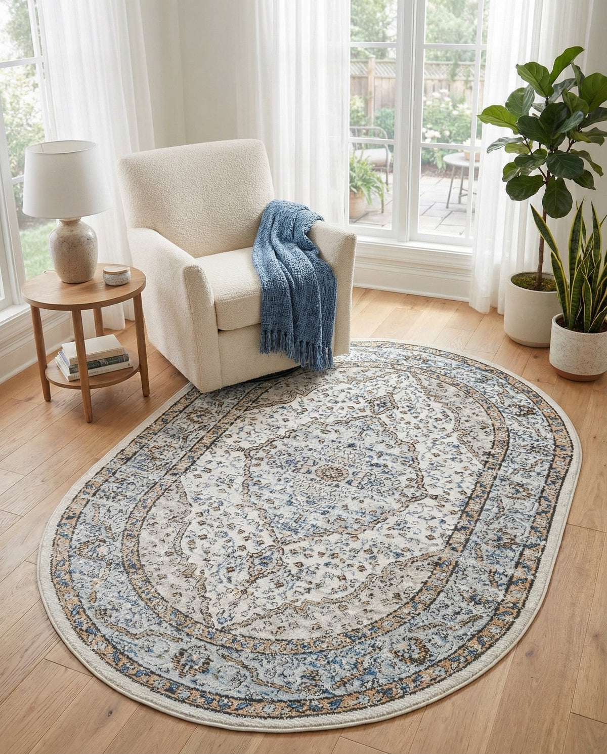 Mykonos Manor Collection Area Rug - Delos Oval Blue  lifestyle 65