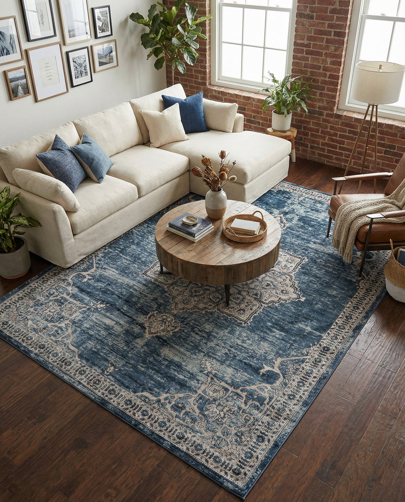 Mykonos Manor Collection Area Rug -  Tinos (Blue) Rectangle Blue  lifestyle 5