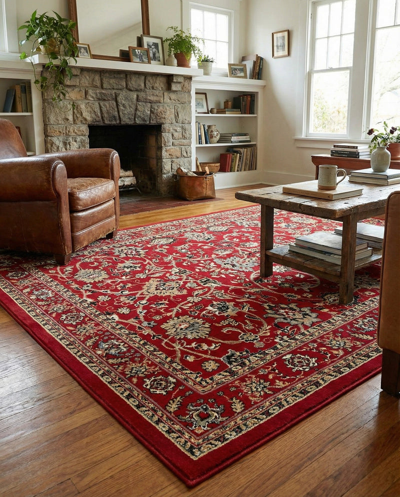 Isfahan Elegance Collection Area Rug - Naghsh-e Jahan (Red) Rectangle Red  lifestyle 11