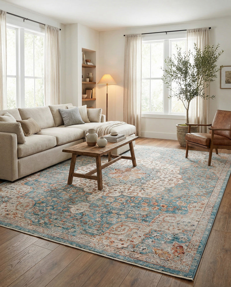 Coastal Haven Collection Area Rug - Seabreeze (Blue) Rectangle Blue  lifestyle 9