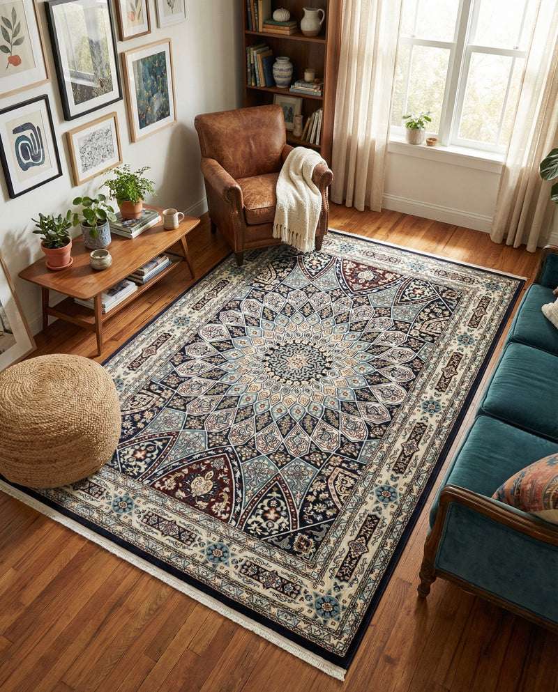 Persian Elegance Collection Area Rug -  Hamedan (Navy Blue) Rectangle Navy Blue  lifestyle 3