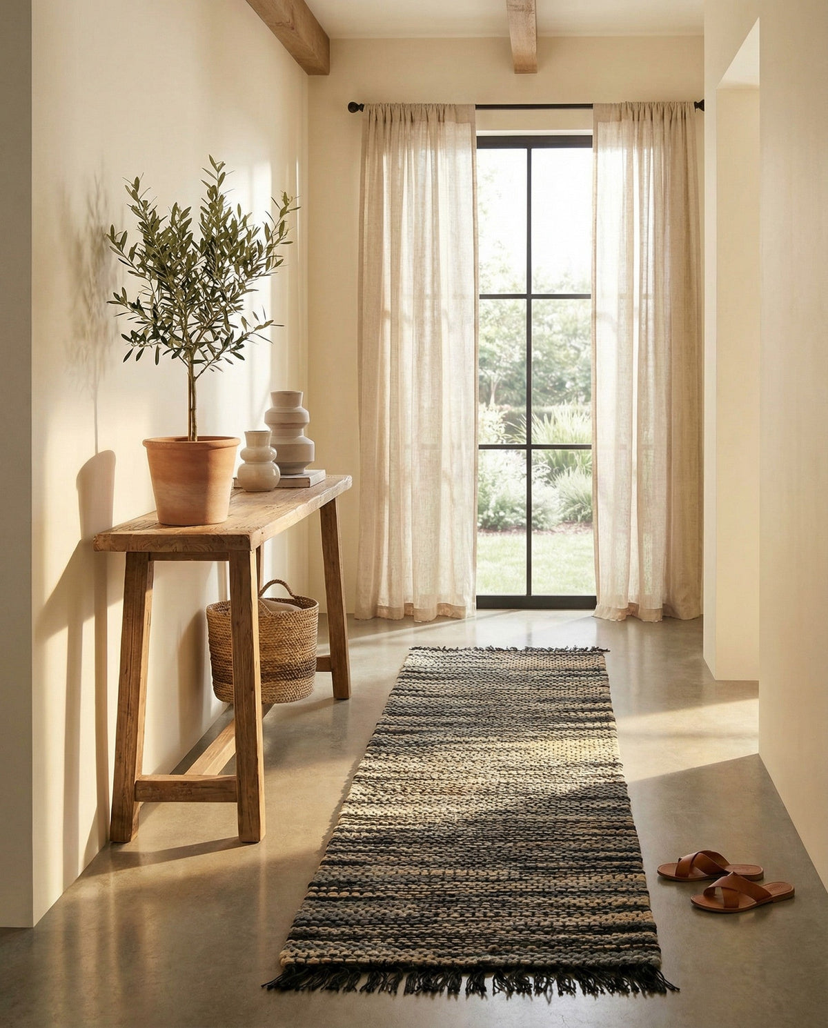 Savannah Jute Collection Area Rug - Nantucket Runner Navy Blue and Ivory  lifestyle 85
