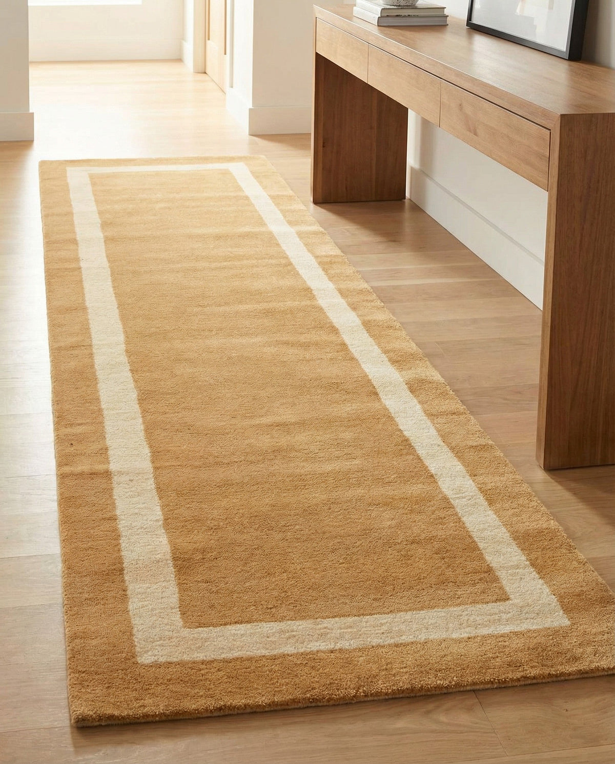 Savannah Borders Wool Collection Area Rug - Chatham Runner Latte Brown  lifestyle 146
