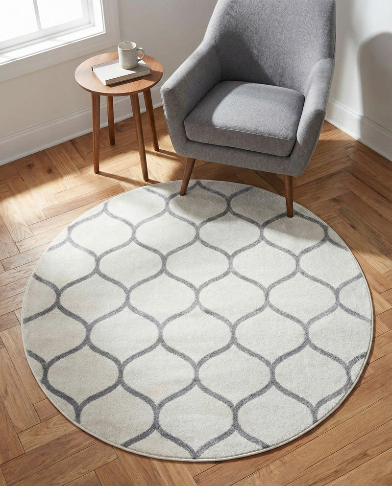 Trellis Mosaic Collection Area Rug -  Pergolatown (Ivory) Round Ivory  lifestyle 78