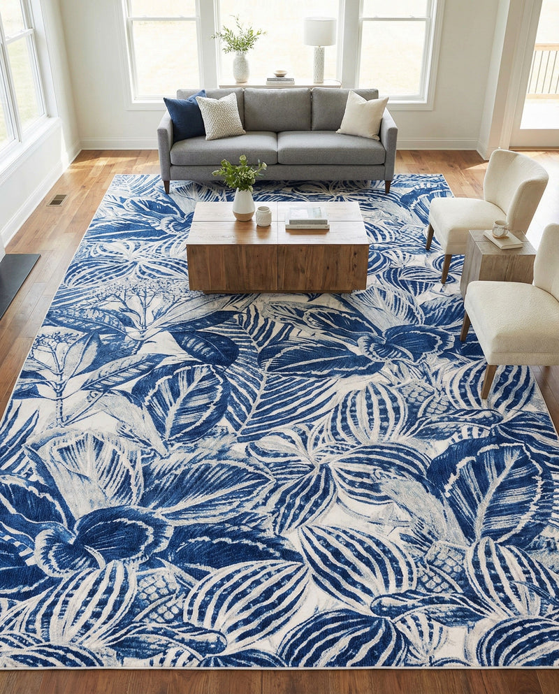 Meadow Breeze Collection Area Rug -  Bluebell Rectangle Navy Blue  lifestyle 40