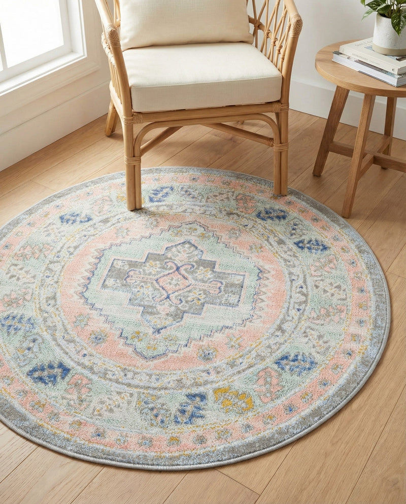 Savannah Series Collection Area Rug -  Augusta (Pink) Round Pink  lifestyle 77